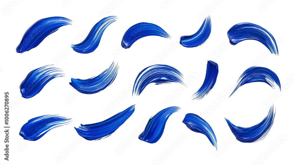 set of blue liner brushstrokes isolated on transparent background set of blue liner brushstrokes isolated on transparent background
