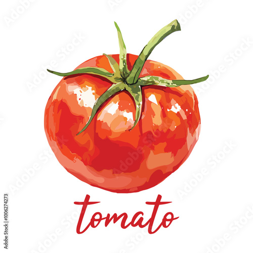 tomato in watercolor illustration style, isolated vector on white background