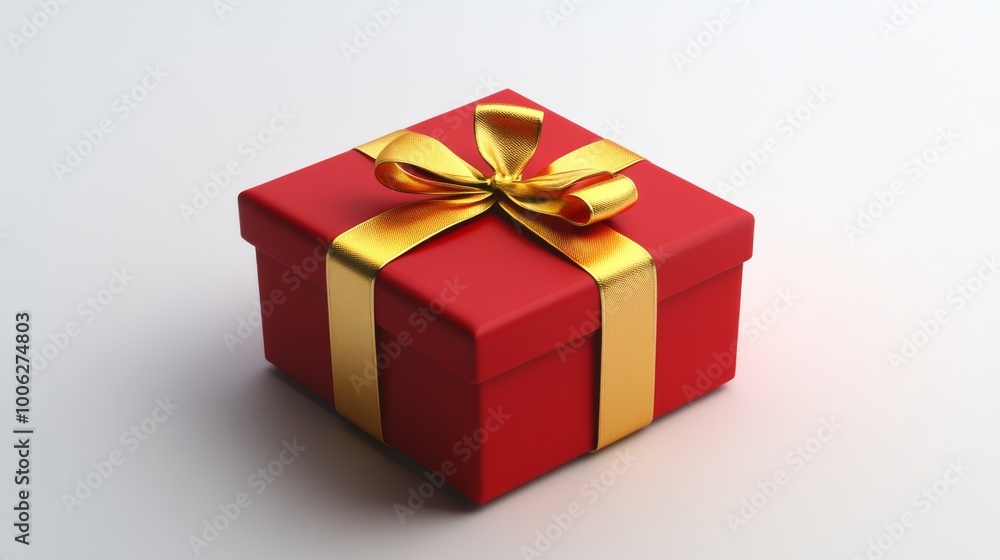 Elegant red gift box with a golden ribbon lying on white background Elegant red gift box with a golden ribbon lying on white background