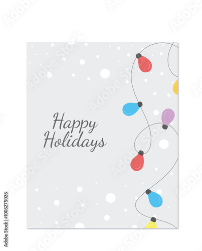 Happy holidays greeting card concept. Cute colorful  Christmas lights on beige background