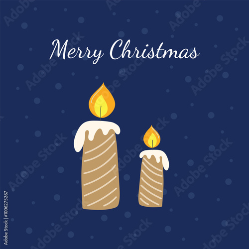 Merry Christmas card concept, hand drawn candles, vector illustration