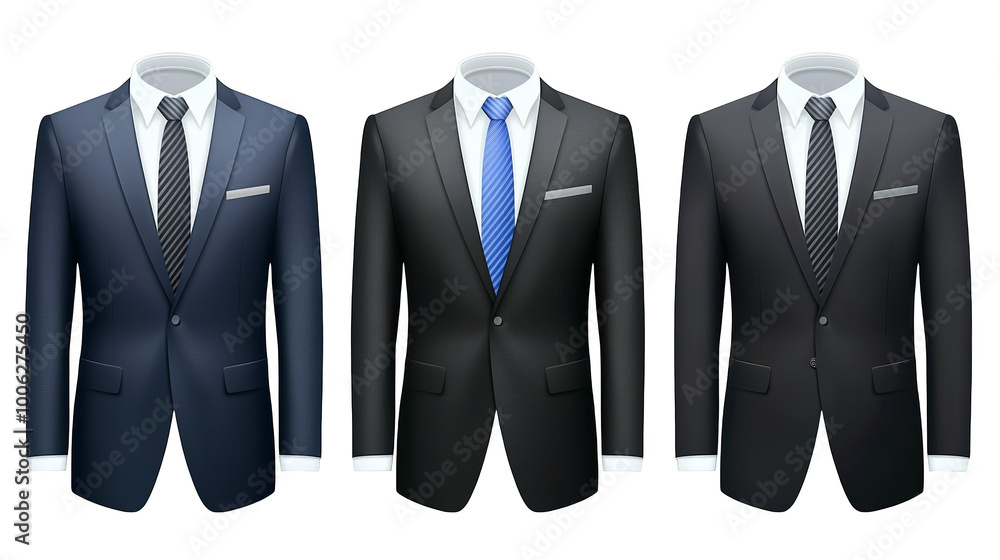 Suits in a Row Formal Wear Black Blue Striped Tie White Shirt Suits in a Row Formal Wear Black Blue Striped Tie White Shirt