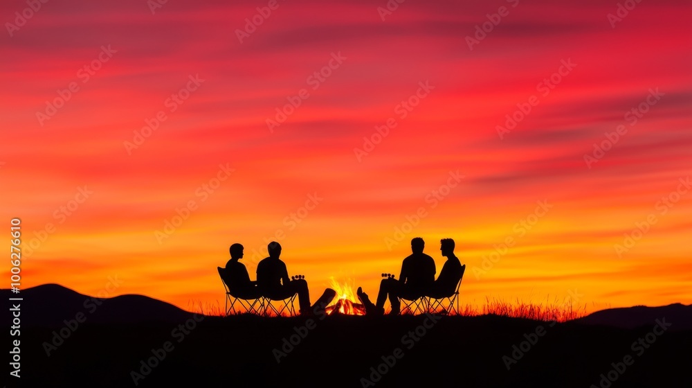 Family Silhouette Roasting Marshmallows at Sunset Family Silhouette Roasting Marshmallows at Sunset