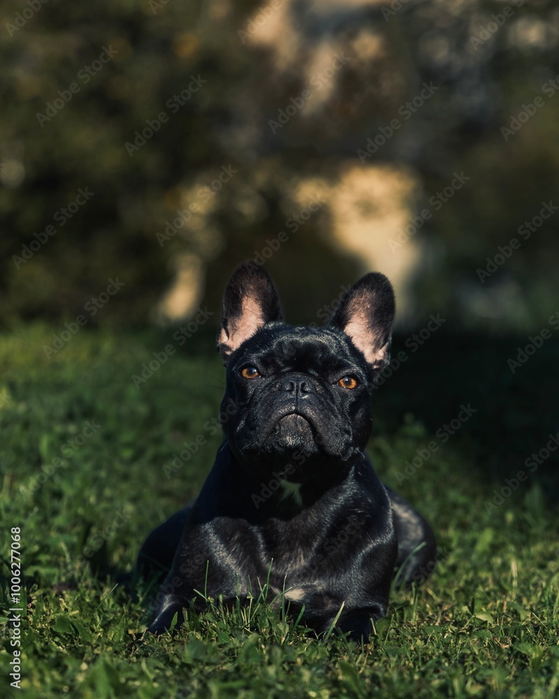 black french bulldog on grass black french bulldog on grass