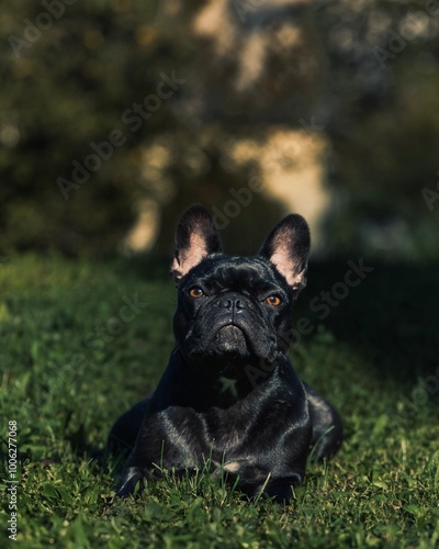 black french bulldog on grass