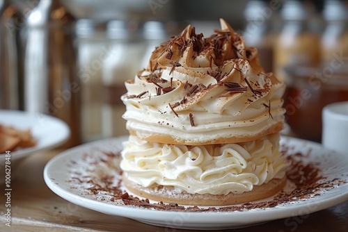 Switzerland: Zrcher Eintopf Layers of meringue and whipped cream topped with chocolate shavings. photo