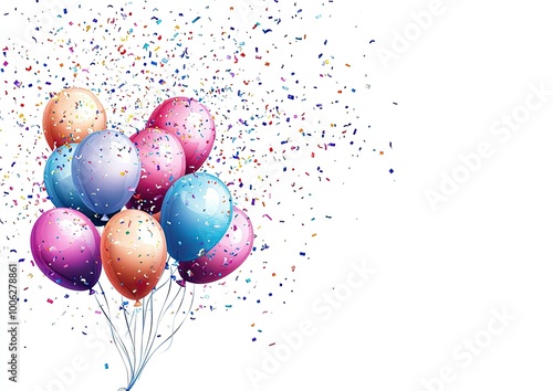 Birthday balloons with a confetti background. Created with Ai