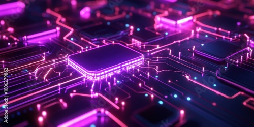 a computer chip with glowing lights on it
