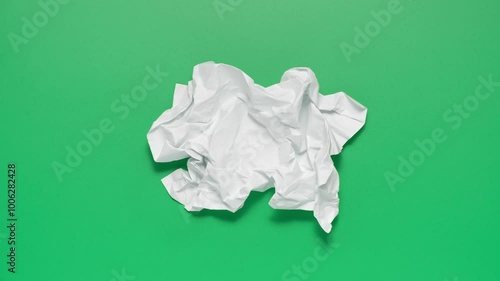 Stop motion animation of crumpled pape on a green background.