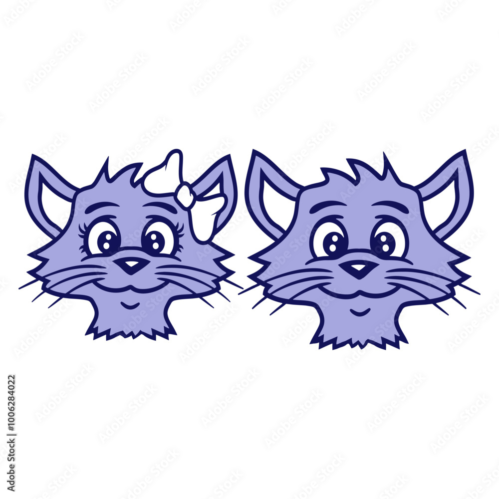 Obraz premium 2 Cats Love Couple Heart Team Two Fun Friends Crew Adorable Cat Happy Sweet Little Face Kitten Pets Funny Cartoon Cute Lovers Comic Fun Love Kittens Adorable Feline Playful Kitties Fur Baby Paw Owners