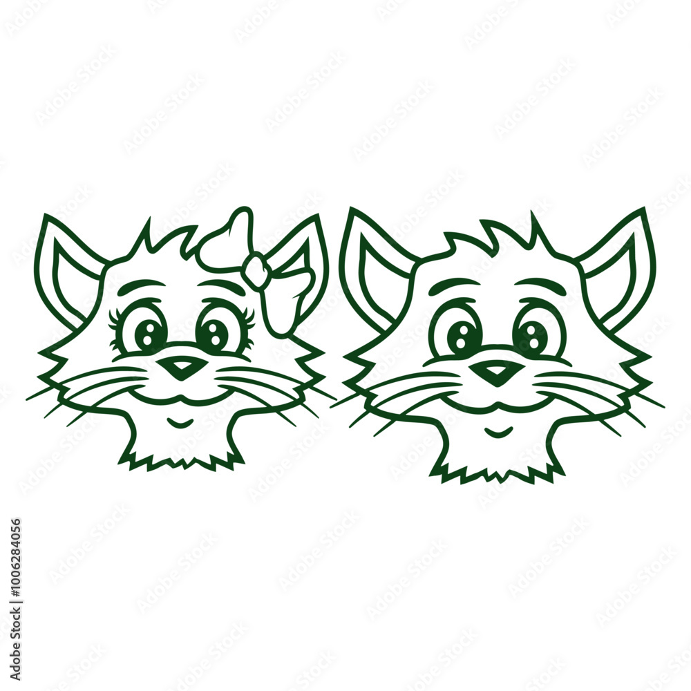 Obraz premium 2 Cats Love Couple Heart Team Two Fun Friends Crew Adorable Cat Happy Sweet Little Face Kitten Pets Funny Cartoon Cute Lovers Comic Fun Love Kittens Adorable Feline Playful Kitties Fur Baby Paw Owners