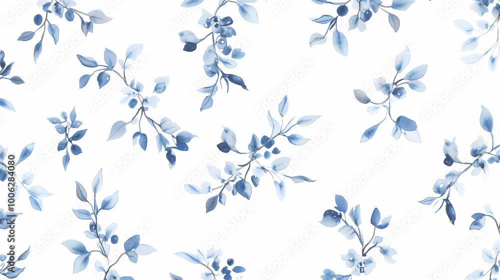 Background with watercolor blue branches on a white background. Winter branches Background with watercolor blue branches on a white background. Winter branches