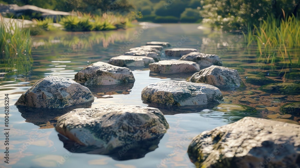 Obraz premium Stepping Stones in a Tranquil Stream