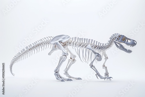 Dinosaur skeleton on white background