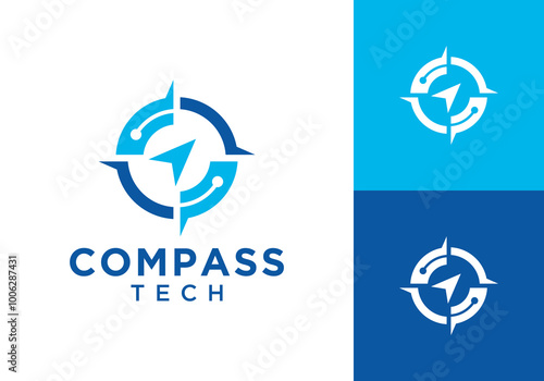 tech north compass logo design template