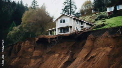 A house partially buried by a landslide, illustrating the destructive power of natural disasters and the vulnerability of homes in such events.