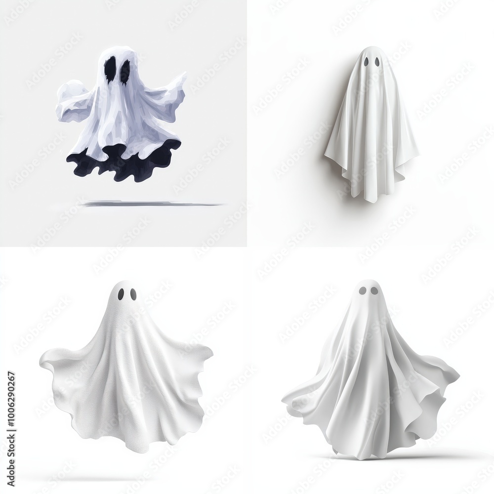 Floating ghost in a white sheet Halloween game icon on a white background Floating ghost in a white sheet Halloween game icon on a white background