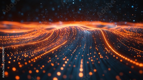 optical data transmission concept illustrated with glowing lines, showcasing the fast, efficient data transfer capabilities of optical fiber technology in the digital communication age