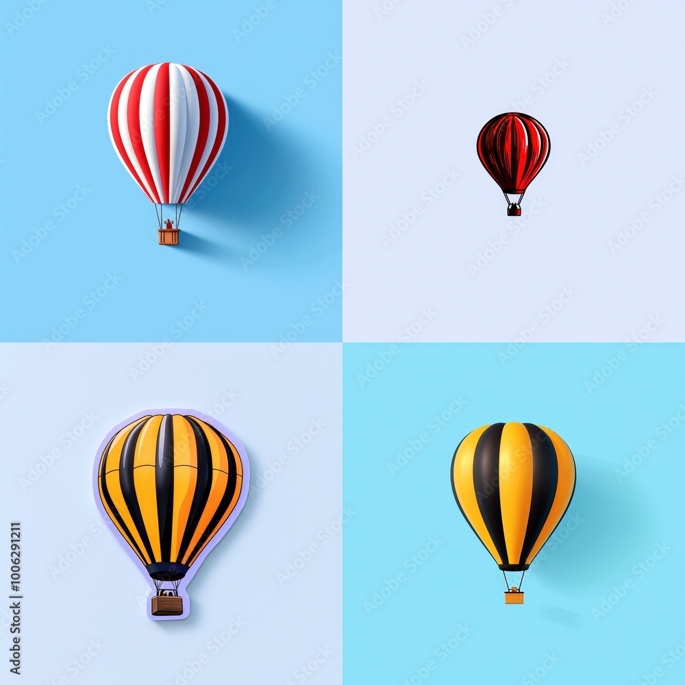 Obraz premium Hot air balloon floating in the sky icon on a light blue background