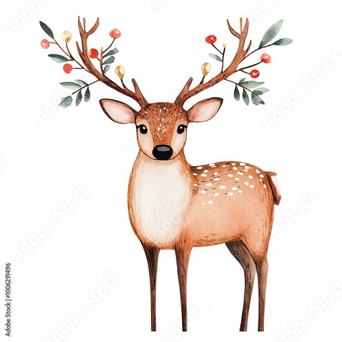 A charming deer adorned with festive foliage, perfect for holiday themes and nature-inspired art. photo