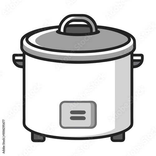 Aluminum Rice Cooker 3D Line Art Vector.