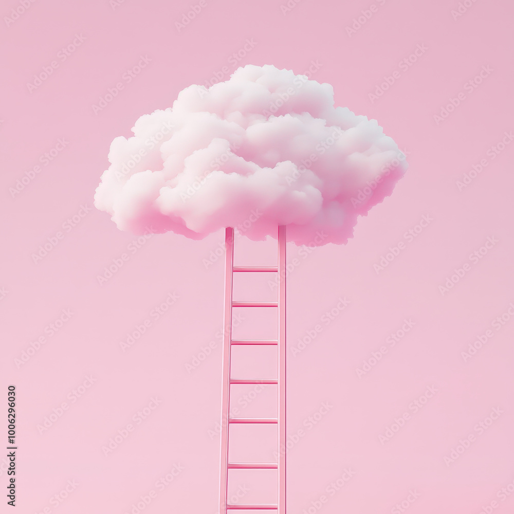 Cartoon-Style Ladder Reaching for Fluffy Clouds Cartoon-Style Ladder Reaching for Fluffy Clouds