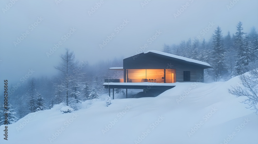 A mountain cabin is engulfed in a swirling snowstorm, surrounded by deep snow and harsh weather, creating a stark contrast between the warmth inside and the wintery chaos outside A mountain cabin is engulfed in a swirling snowstorm, surrounded by deep snow and harsh weather, creating a stark contrast between the warmth inside and the wintery chaos outside