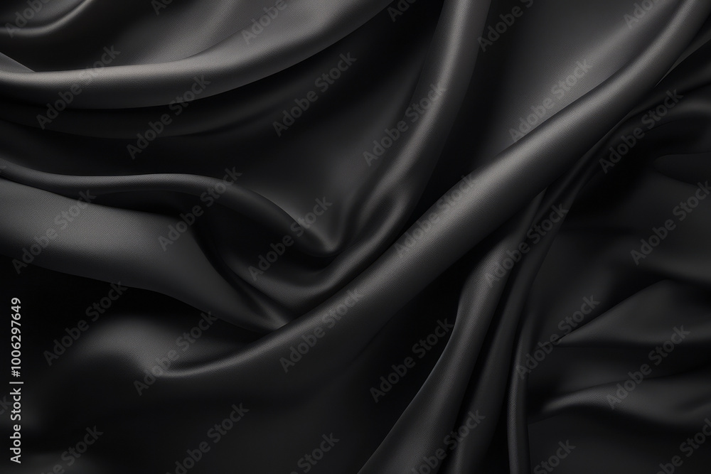 Obraz premium Processed collage of smooth elegant wavy deep black silk cloth fabric material texture. Background