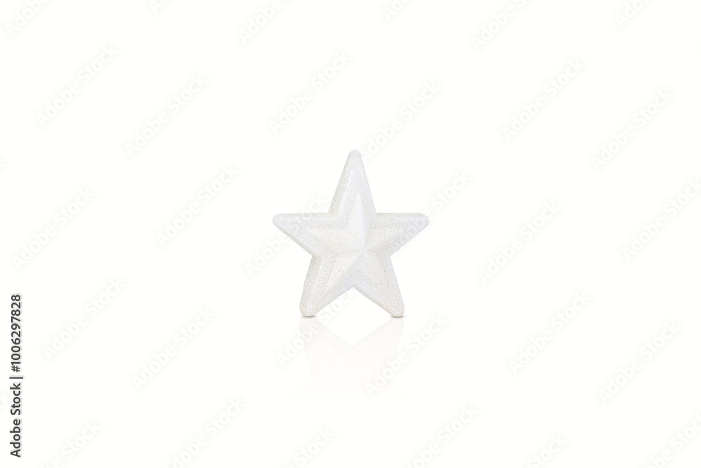 Obraz premium White shining star Christmas decoration isolated on white background. Christmas tree decoration.