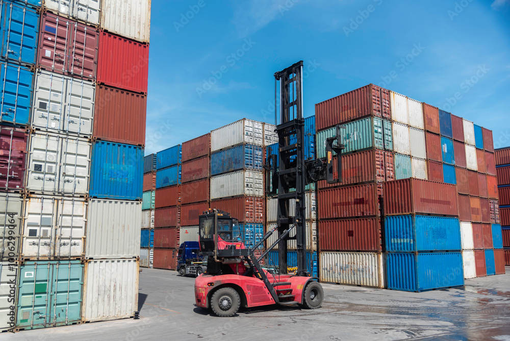 containers in the port, shipping and transportation concept