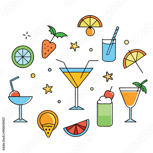 set of cocktails and drinks