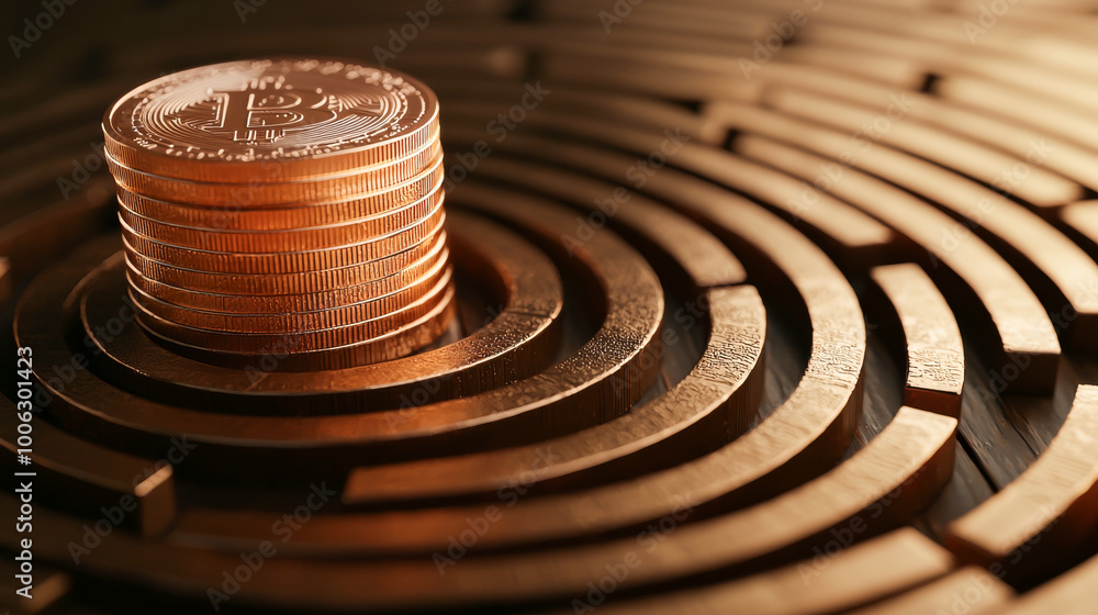 A close-up view of stacked coins positioned in the center of a wooden maze, symbolizing financial decisions and challenges. A close-up view of stacked coins positioned in the center of a wooden maze, symbolizing financial decisions and challenges.