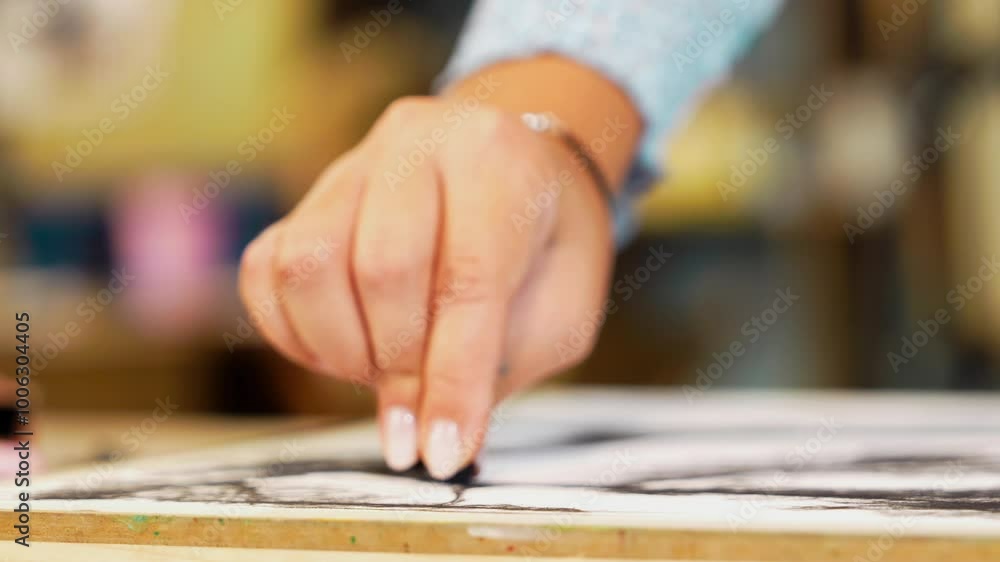 Creating a detailed charcoal drawing in an art studio setting Creating a detailed charcoal drawing in an art studio setting