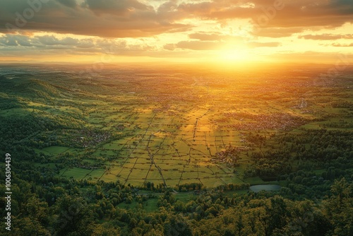 Wallpaper Mural Aerial View of Sunset over Green Fields Torontodigital.ca