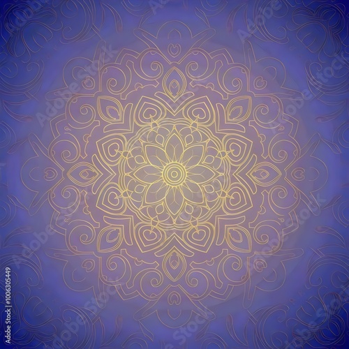 background with ornament. Light mandala isolated on a bright blue. 3D illustration.