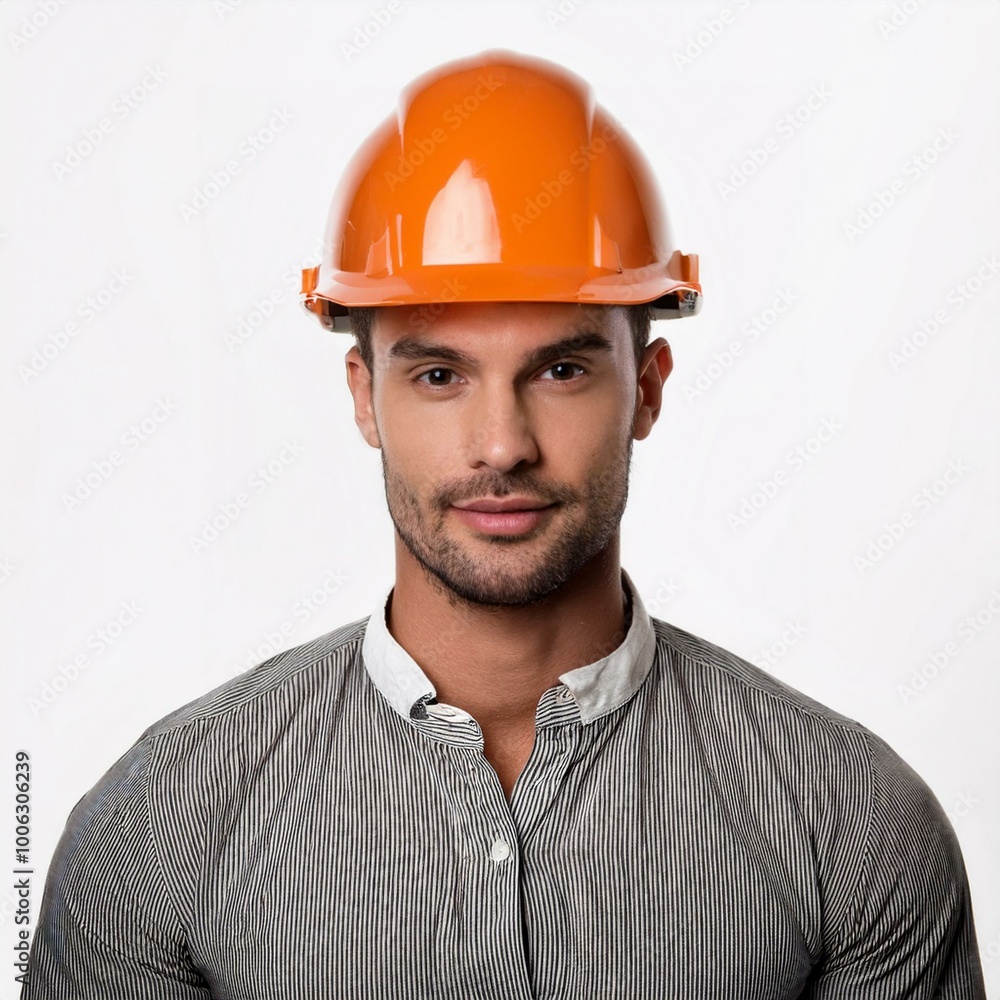 Young handsome man architect with helmet and in hand ipad and drawings on white background Young handsome man architect with helmet and in hand ipad and drawings on white background