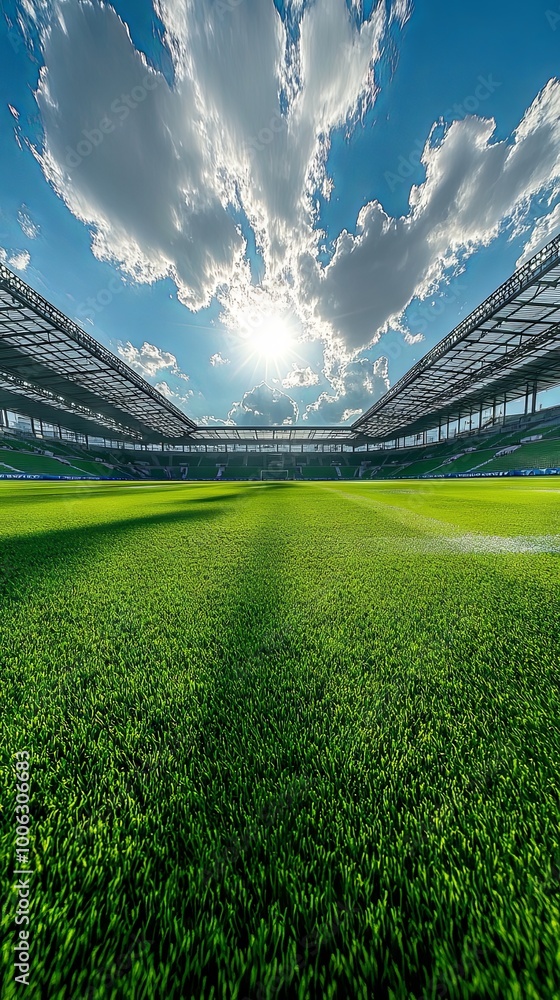 Fototapeta premium A stadium with a large green field and a goal