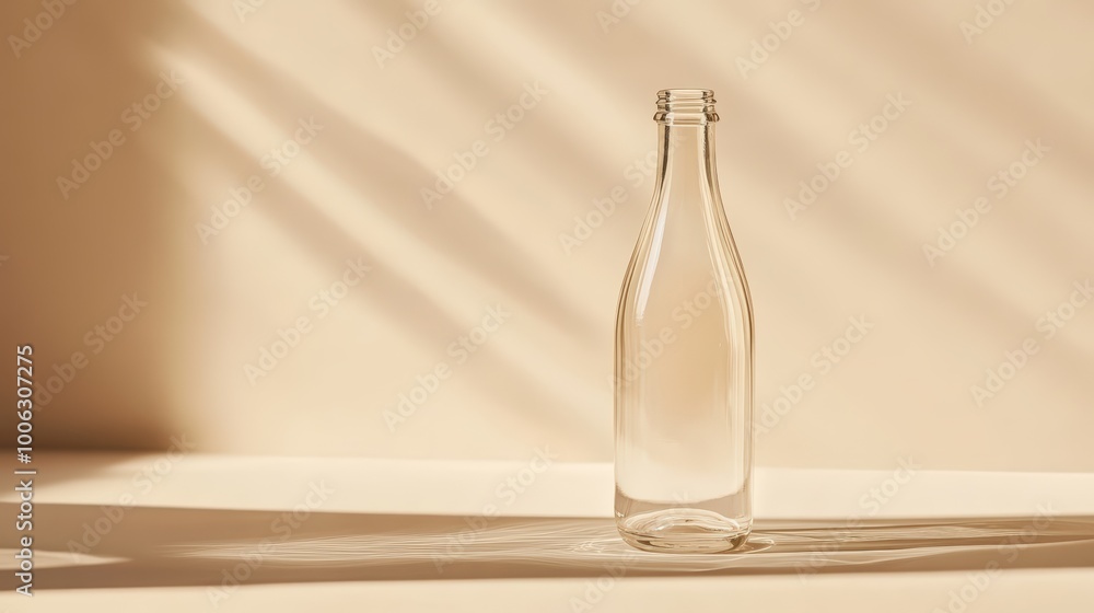 Minimalist Glass Bottle Mockup on Neutral Background Minimalist Glass Bottle Mockup on Neutral Background