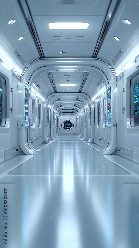 Obraz premium A futuristic hospital controlled by AI conveys the advancement of medical technology and high efficiency of healthcare. Perfect for illustrations for research articles about the future of healthcare.