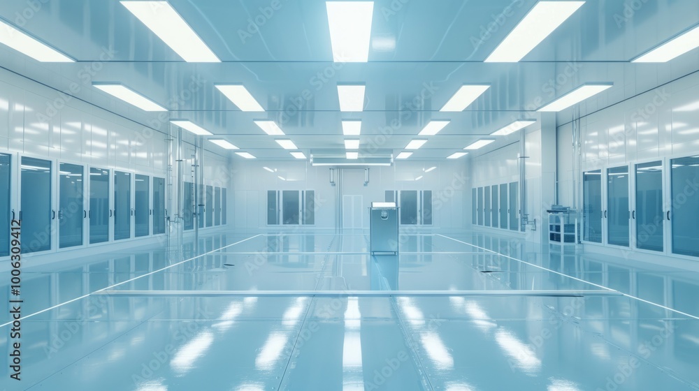 Fototapeta premium A large, empty room with white walls and a blue ceiling