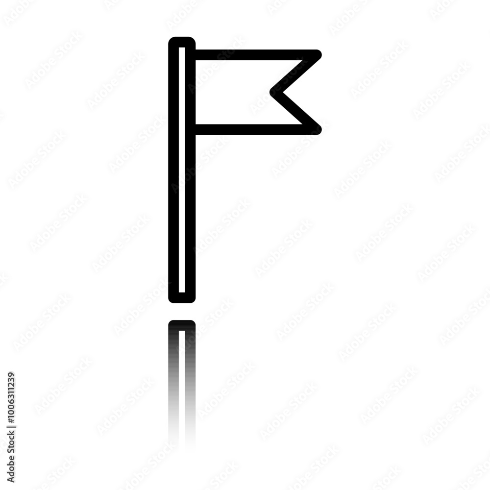 Flag, banner simple icon vector. Flat design. Black icon with mirror reflection. White background Flag, banner simple icon vector. Flat design. Black icon with mirror reflection. White background