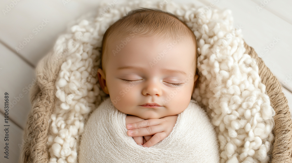 A serene image of a newborn baby peacefully sleeping, their tiny hands resting near their face, swaddled in a cozy blanket. The scene is filled with warmth and tenderness, newborn, A serene image of a newborn baby peacefully sleeping, their tiny hands resting near their face, swaddled in a cozy blanket. The scene is filled with warmth and tenderness, newborn,