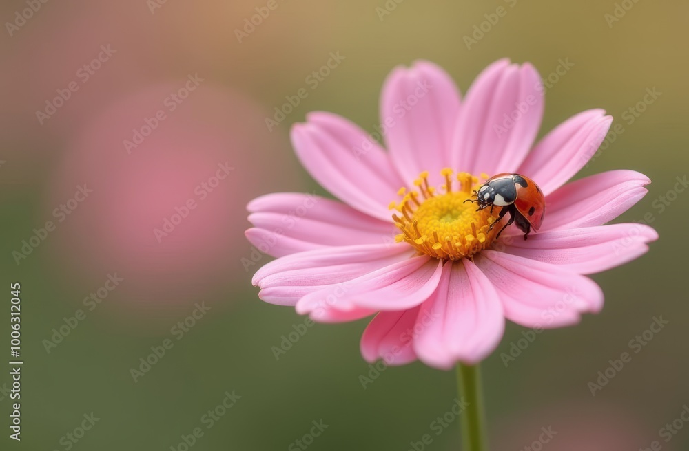 Beautiful ladybug is sitting on a pink flower petals Beautiful ladybug is sitting on a pink flower petals