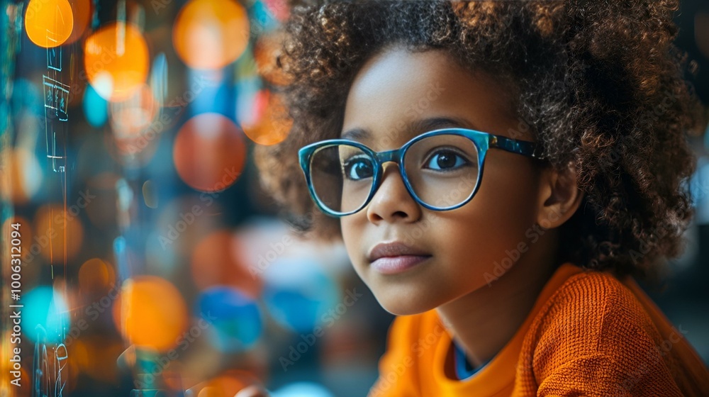 a child with curly hair wearing blue glasses
a child with curly hair wearing blue glasses