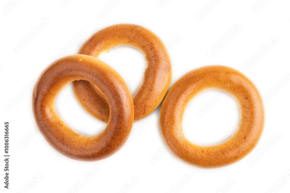 Fototapeta premium Homemade Ring Bagel isolated on white, top view.