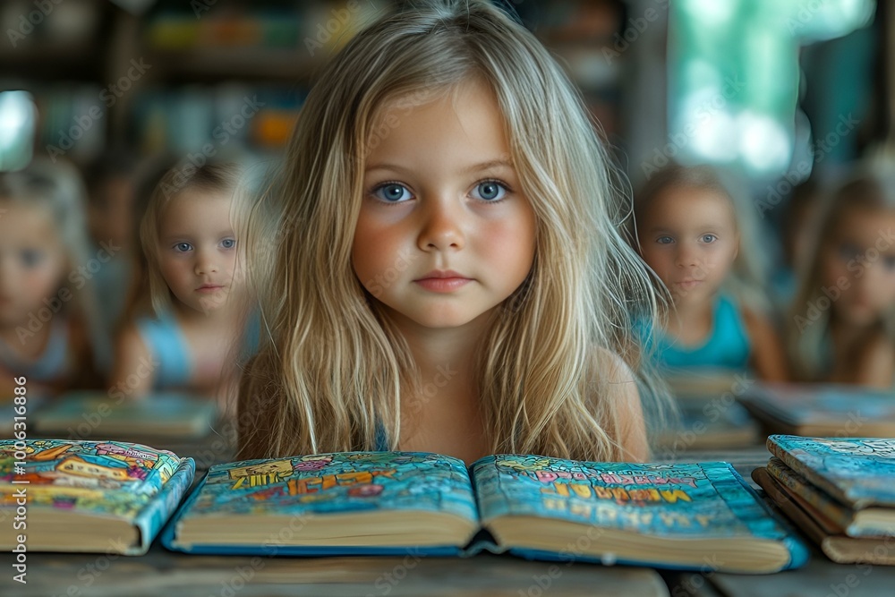 a child sitting at a desk with books in front of her
a child sitting at a desk with books in front of her