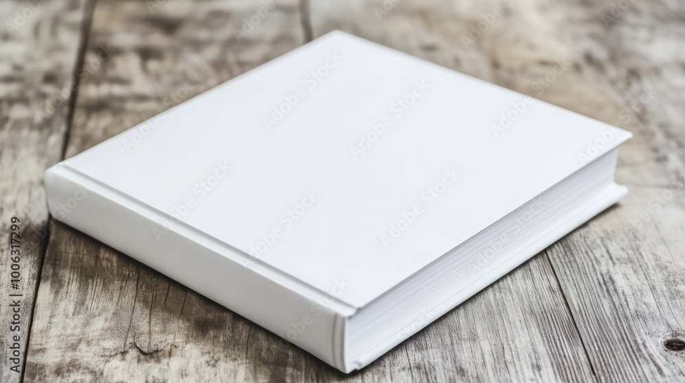 Blank White Book on Wooden Table Blank White Book on Wooden Table