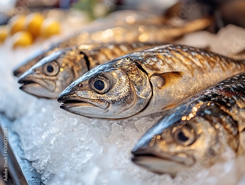 Fresh Fish on Ice at the Market: A Close-Up View