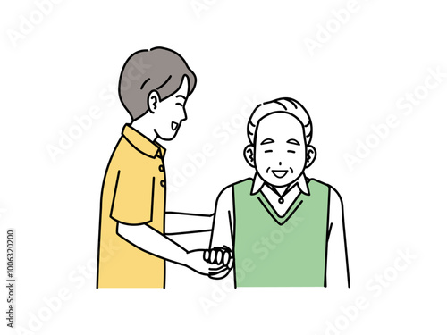 高齢者に手を貸す介護士のイラスト