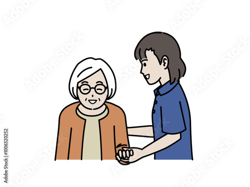 高齢者に手を貸す介護士のイラスト